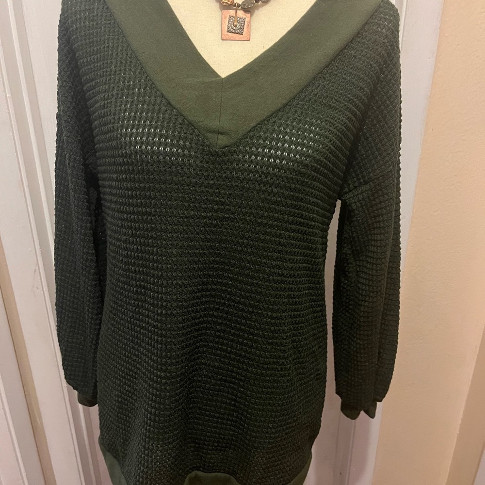 Olive‎ Green V-Neck Women's Sweater
